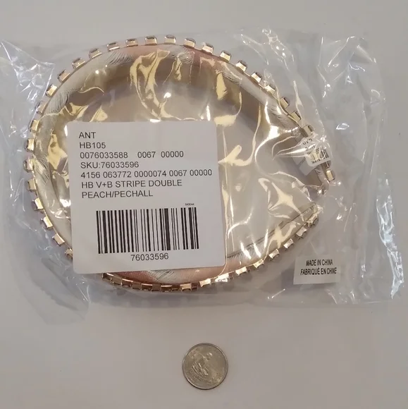 ♥️NWT Anthropologie Violet & Brooks Striped Peach/White Linen Crystal Headband - Picture 5 of 10